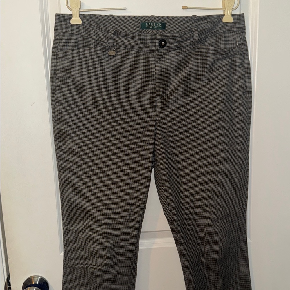 Ralph Lauren Size Petite 10 Pants Tapered Leg Houndstooth‎ Black Tan Pocket - Picture 2 of 7